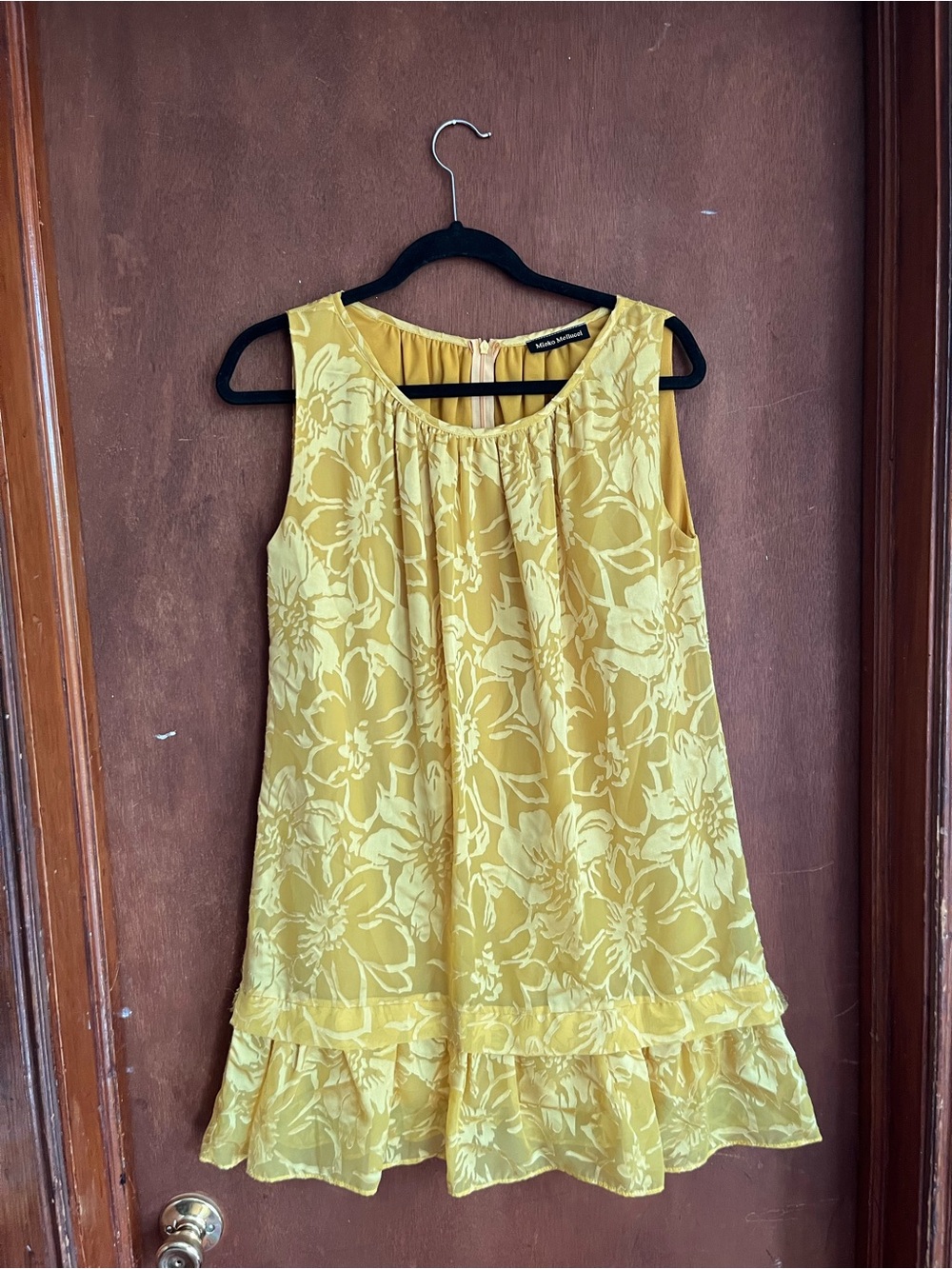 Vintage Yellow Floral Ruffle Hem Sleeveless Shift Dress